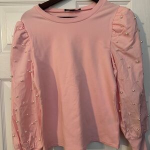 Boston Proper Pearl Embellished Balloon Sleeve Top Cherry Blossom